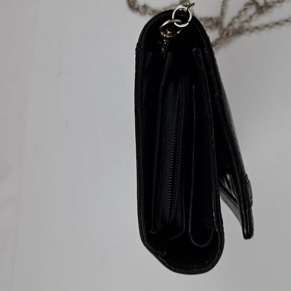 Brighton Croc Embossed Black  Leather Crossbody Clutch Wallet - Picture 4 of 12